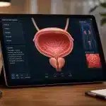Perché il getto dell'urina è debole? Sintomi e rimedi per l'uomo 5 Tabella anatomica digitale del sistema urinario maschile utilizzata per diagnosticare le cause del getto debole.