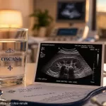 Dolore da Colica Renale: Come capire se stai espellendo un calcolo 4 Ecografia renale di controllo e bicchiere d'acqua utilizzati per la diagnosi e terapia dei calcoli urinari.