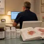 Specialista urologo analizza i componenti di un integratore prostata e erezione a Pistoia.