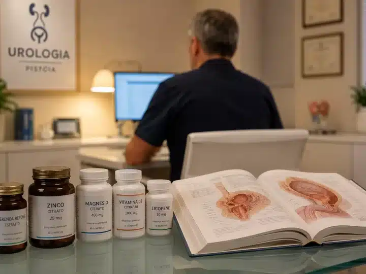 Specialista urologo analizza i componenti di un integratore prostata e erezione a Pistoia.