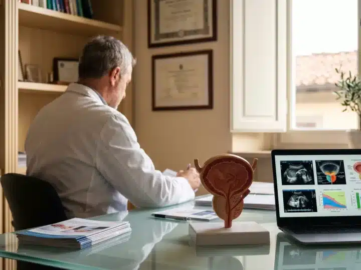 Specialista urologo a Prato illustra i massaggio prostatico rischi e benefici clinici.